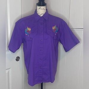 90s Vintage Southwest Purple Embroidered Button Down Shirt